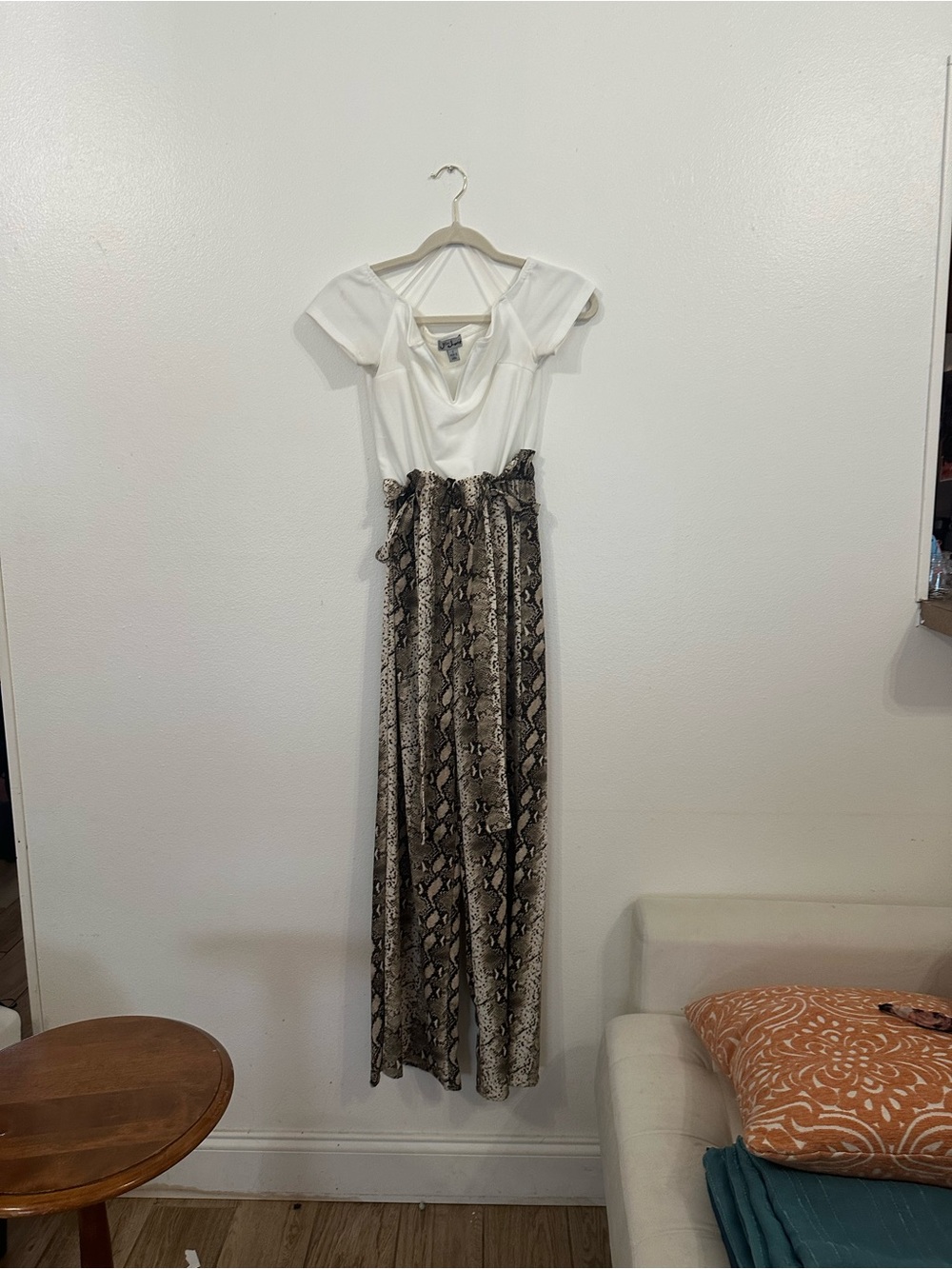 White Top + Snake Print Jumpsuit